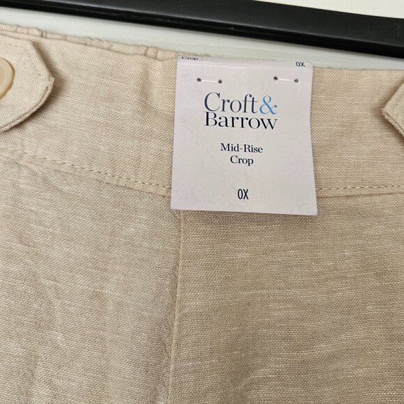 Croft & Barrow Mid Rise Crop Pants Women’s 0X Beige Linen Blend NWT - Picture 2 of 3